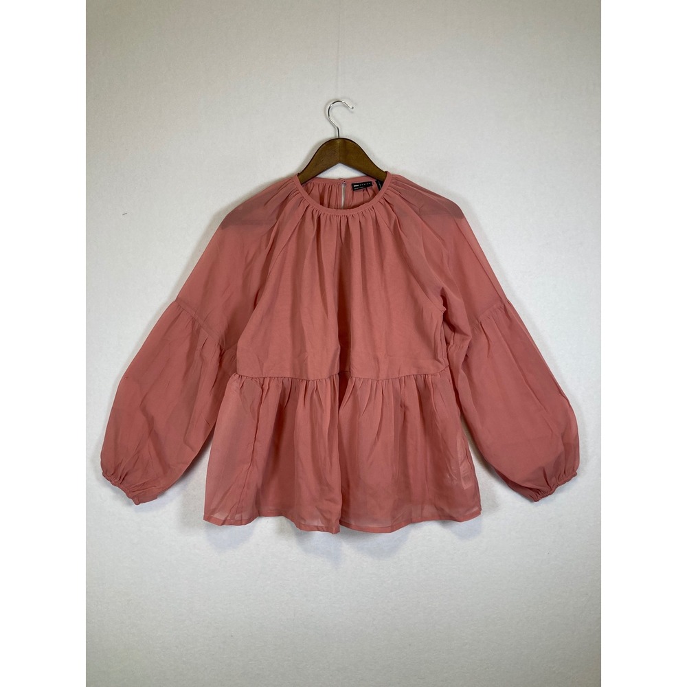Romantic ASOS DESIGN Women 8 Rose Pink Sheer Babydoll Balloon Sleeve Blouse